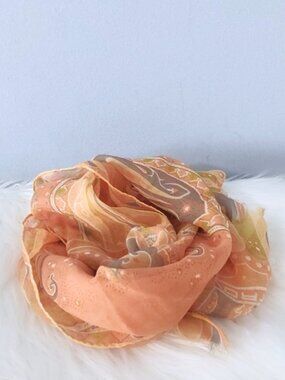 Etro silk chiffon paisley long fringe scarf EUC